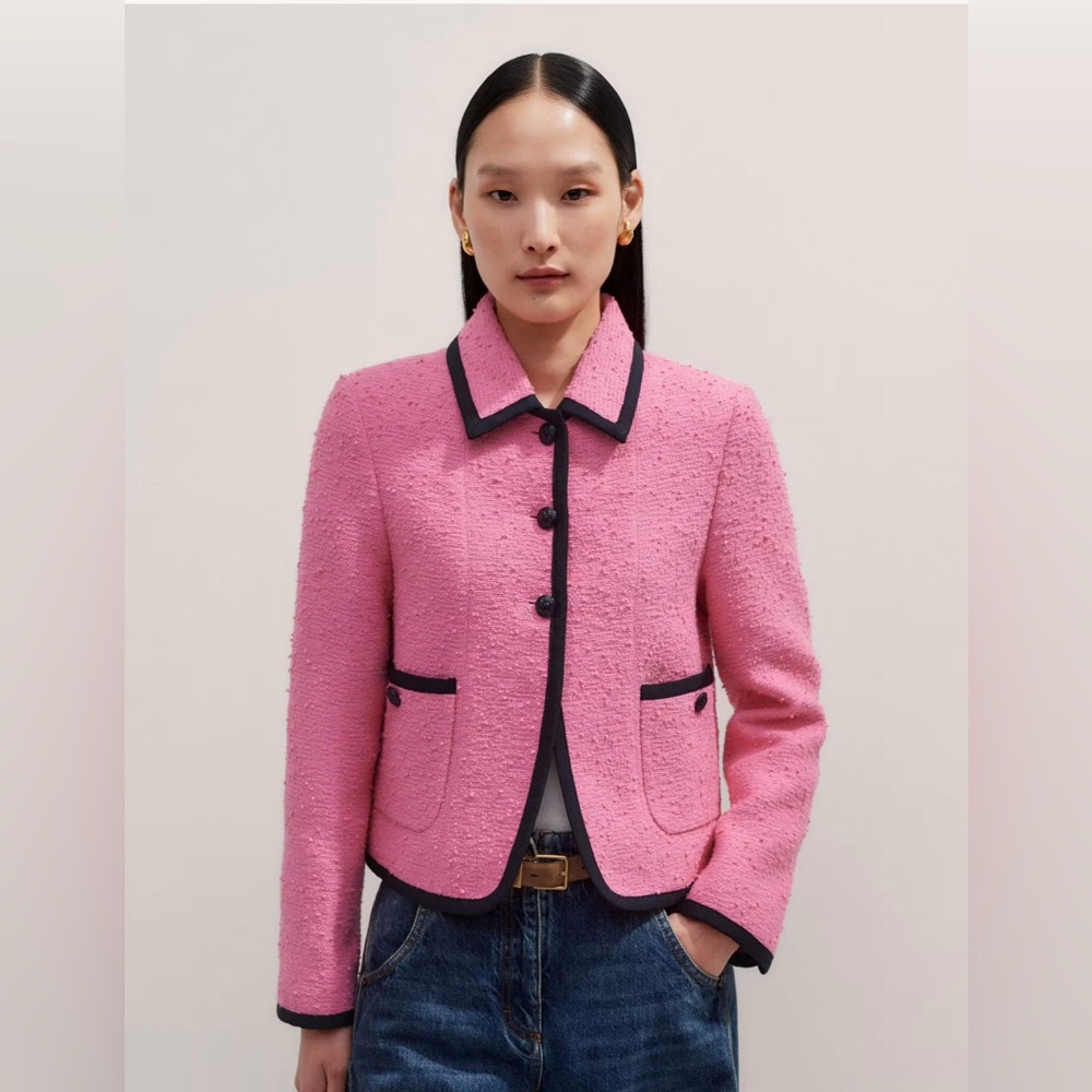 Chic Pink Jacket with Black Trim